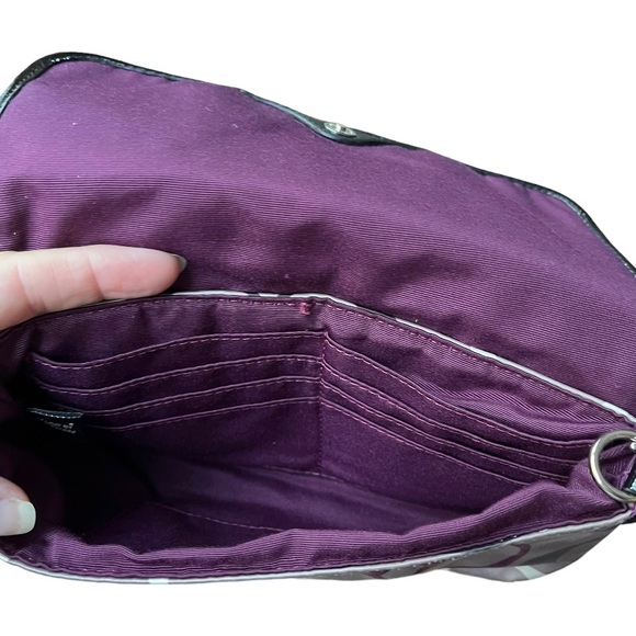 Coach Signature C Large Flap Sateen Wristlet Pouchette F47001 in Khaki & Purple - Picture 8 of 16